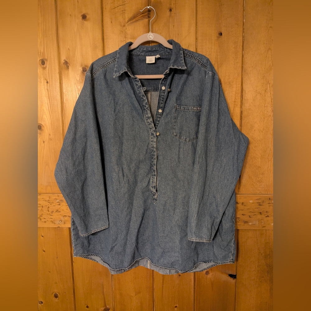 Ulla Popken Womens Denim Long Shirt Plus Size 20/22 Long Sleeve Button Front